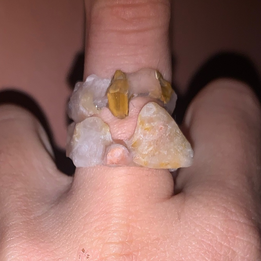 Agate Stone Ring set with Pink and Yellow Accents.